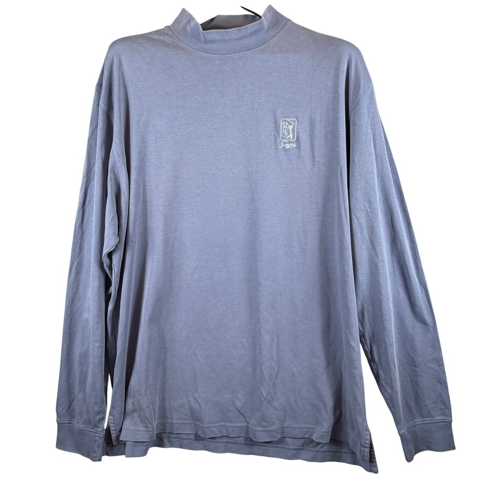 Fairway & Greene PGA Sawgrass Blue Mock Neck Golf Shirt Mens XL Long Sleeve